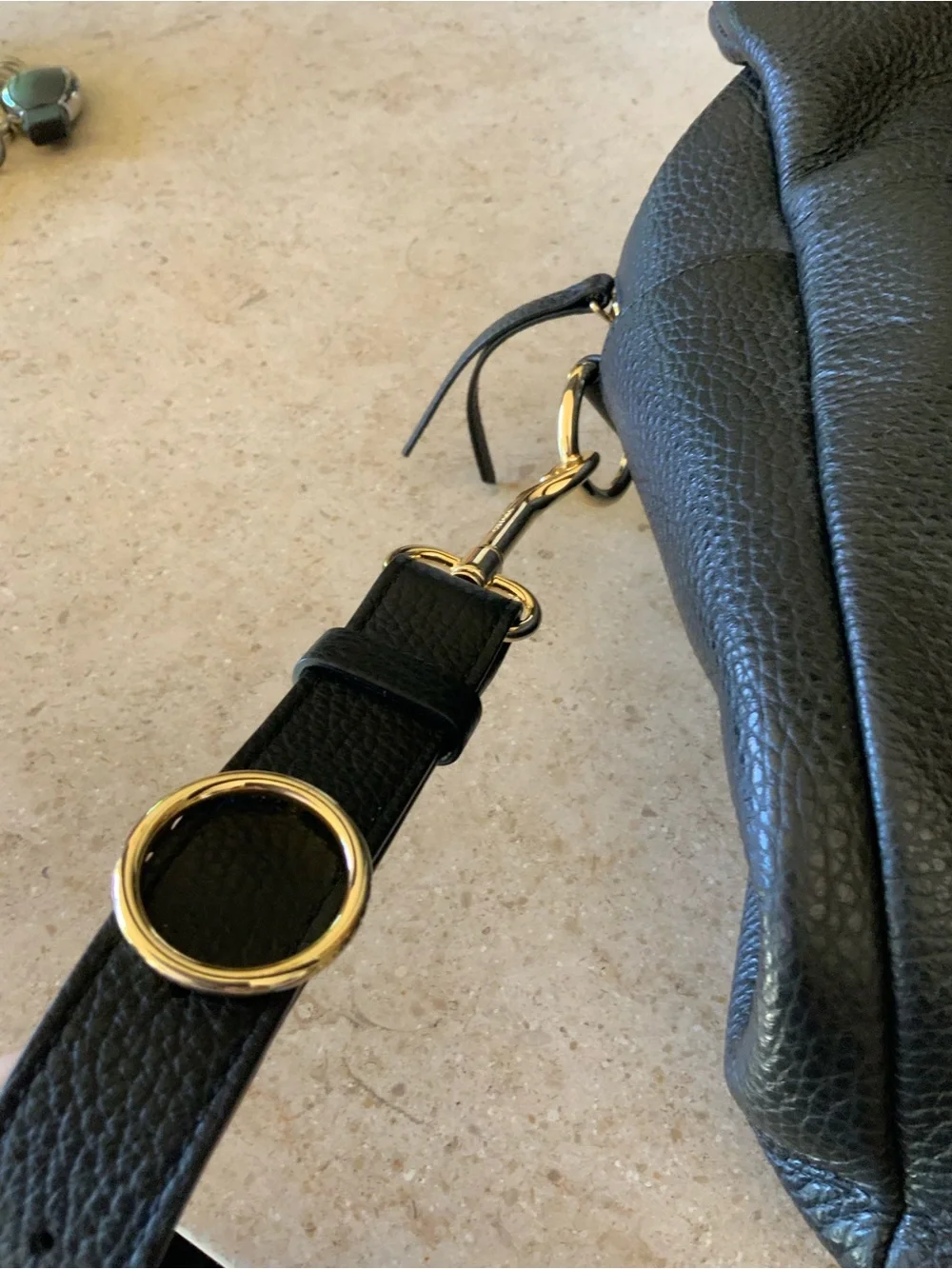 Cuyana Black Leather Triple Zipper Travel Tote with Gold Hardware Accents